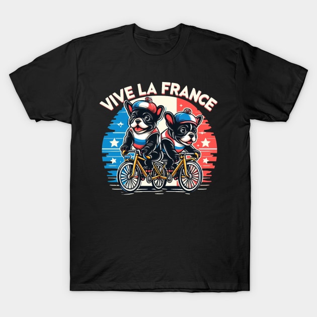 French Bulldog Puppies Racing Bikes Vive le France #2 T-Shirt by Battlefoxx Living Earth